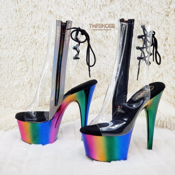 Rainbow Platform High Heel Clear Upper Ankle Boots - Picture 9 of 15